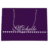 Elegant Monogram White Hearts Eggplant Paars Groot Cadeauzakje (Voorkant)