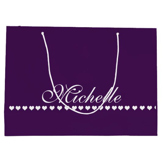 Elegant Monogram White Hearts Eggplant Paars Groot Cadeauzakje (Achterkant)