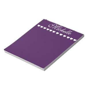 Elegant Monogram White Hearts Eggplant Paars Notitieblok