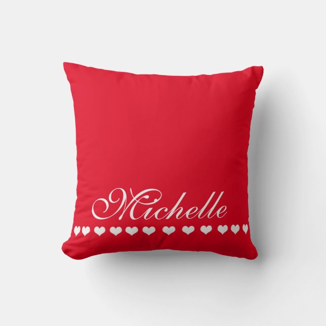 Elegant Monogram White Hearts Red Kussen (Voorkant)