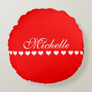 Elegant Monogram White Hearts Red Rond Kussen