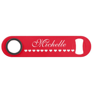 Elegant Monogram White Hearts Red Speed Flessenopener