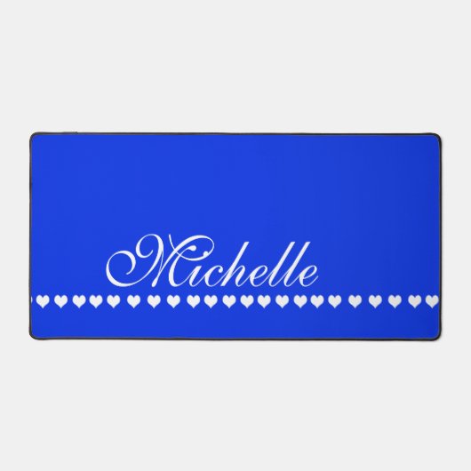 Elegant Monogram White Hearts Royal Blue Bureaumat (Voorkant)