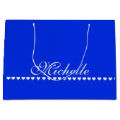 Elegant Monogram White Hearts Royal Blue Groot Cadeauzakje (Voorkant)