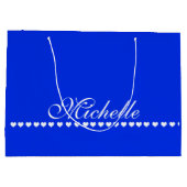 Elegant Monogram White Hearts Royal Blue Groot Cadeauzakje (Achterkant)