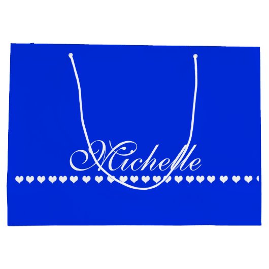 Elegant Monogram White Hearts Royal Blue Groot Cadeauzakje (Achterkant)