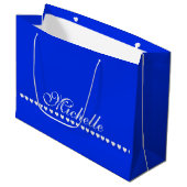 Elegant Monogram White Hearts Royal Blue Groot Cadeauzakje (Voorkant Gekanteld)