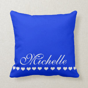 Elegant Monogram White Hearts Royal Blue Kussen