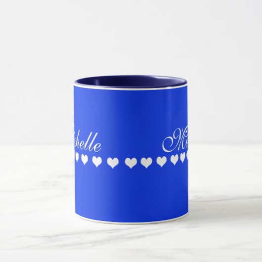 Elegant Monogram White Hearts Royal Blue Mok (Midden)