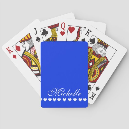 Elegant Monogram White Hearts Royal Blue Pokerkaarten (Achterkant)