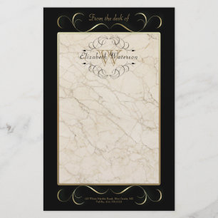 Elegant Monogram White Marble Ornament Gold Black Briefpapier