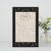Elegant Monogram White Marble Ornament Gold Black Briefpapier (Staand voorkant)
