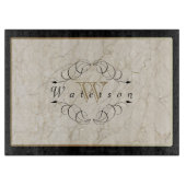 Elegant Monogram White Marble Ornament Gold Black Snijplank (Voorkant)