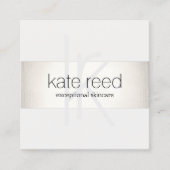 Elegant Monogram White Modern FAUX Silver Striped Vierkante Visitekaartje (Voorkant)