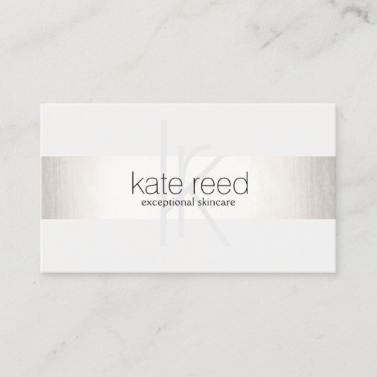 Elegant Monogram White Modern FAUX Silver Striped Visitekaartje (Voorkant)