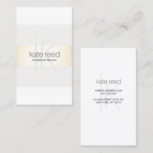 Elegant Monogram White Modern Gold Striped Visitekaartje (Voorkant / Achterkant)