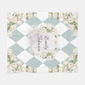 Elegant Monogram White Roses Green Leaves Diamond Fleece Deken (Voorkant (Horizontaal))