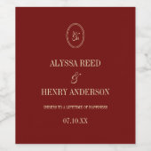 Elegant Monogram Wijn Rood "Proost" Trouwen Etiket (Enkel label)