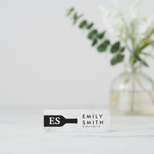 Elegant Monogram Wijnflesje Mini Visitekaartje (Staand voorkant)
