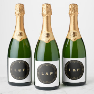 Elegant Monogram Wijnlabel – Zwart & Goud Thema Sparkling Wijnetiket
