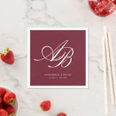 Elegant Monogram Wijnrood Bruiloft Servet (Insitu)