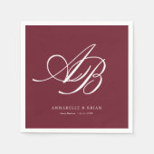 Elegant Monogram Wijnrood Bruiloft Servet (Voorkant)