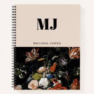 Elegant Monogram Wildflower Gepersonaliseerde naam Notitieboek