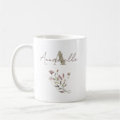 Elegant Monogram Wildflower Script Waterverf Koffiemok (Links)