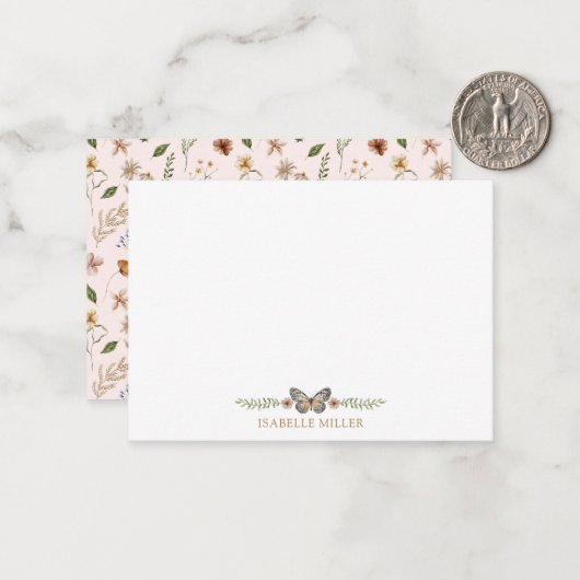 Elegant Monogram Wildflower Waterverf Bloemen Notitiekaartje (Voorkant / Achterkant in situ)