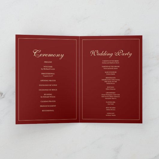 Elegant Monogram Wine Red Wedding Ceremony Programma (Binnen)