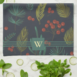 Elegant Monogram Winter Botanisch Theedoek