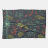 Elegant Monogram Winter Botanisch Theedoek (Horizontaal)