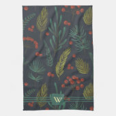 Elegant Monogram Winter Botanisch Theedoek (Verticaal)