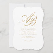 Elegant Monogram Wit Beige Goud Bruiloft Kaart (Voorkant)