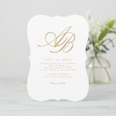 Elegant Monogram Wit Beige Goud Bruiloft Kaart (Staand voorkant)