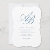 Elegant Monogram Wit Blau Huwelijk Kaart (Voorkant)
