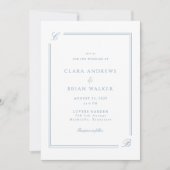 Elegant Monogram Wit Blau Rand Trouwdag Kaart (Voorkant)