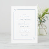 Elegant Monogram Wit Blau Rand Trouwdag Kaart (Staand voorkant)