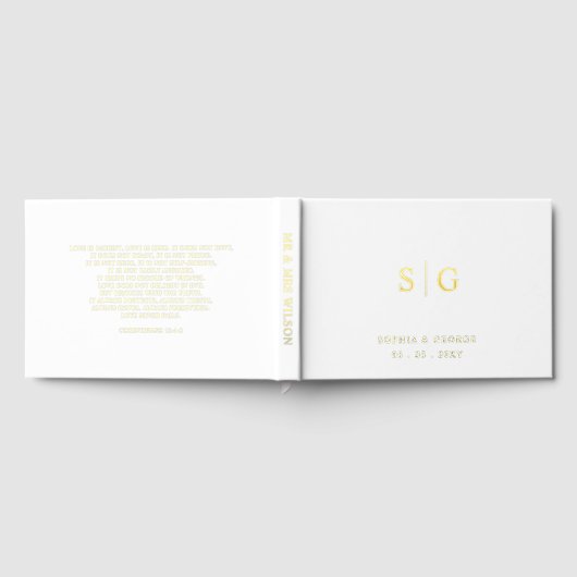 Elegant Monogram Wit en Goud Bruiloft Gastenboek (Volledig)