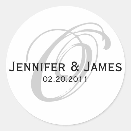 Elegant Monogram Wit en Zwart Bruiloft Sticker (Voorkant)
