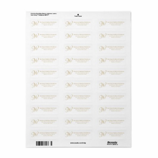 Elegant Monogram wit goud klassiek aangepaste adre Etiket (Full Sheet)