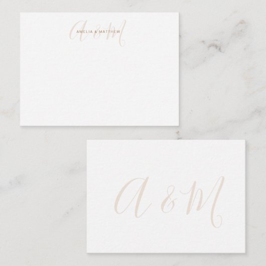 Elegant monogram wit goud notitiekaartje (Voorkant / Achterkant)