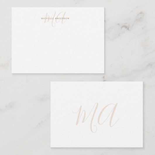 Elegant monogram wit goud notitiekaartje (Voorkant / Achterkant)