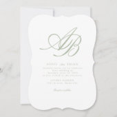 Elegant Monogram Wit Groen Huwelijk Kaart (Voorkant)