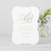 Elegant Monogram Wit Groen Huwelijk Kaart (Staand voorkant)