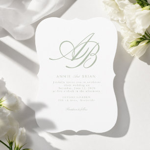 Elegant Monogram Wit Groen Huwelijk Kaart