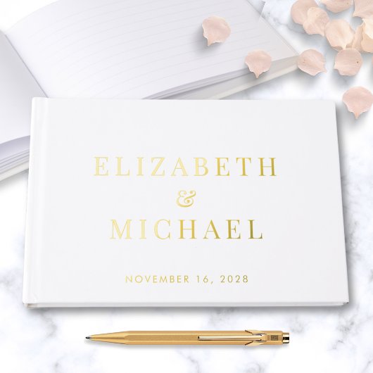 Elegant Monogram Wit Huwelijk Gastenboek