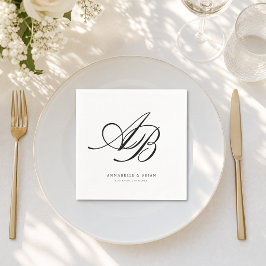Elegant Monogram Wit Huwelijk  Servet