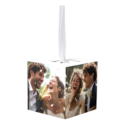 Elegant monogram wit pasgetrouwd drie foto decoratie (Achter hoekig)