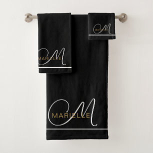 Elegant Monogram Wit Script Initiaal Gouden Naam Bad Handdoek